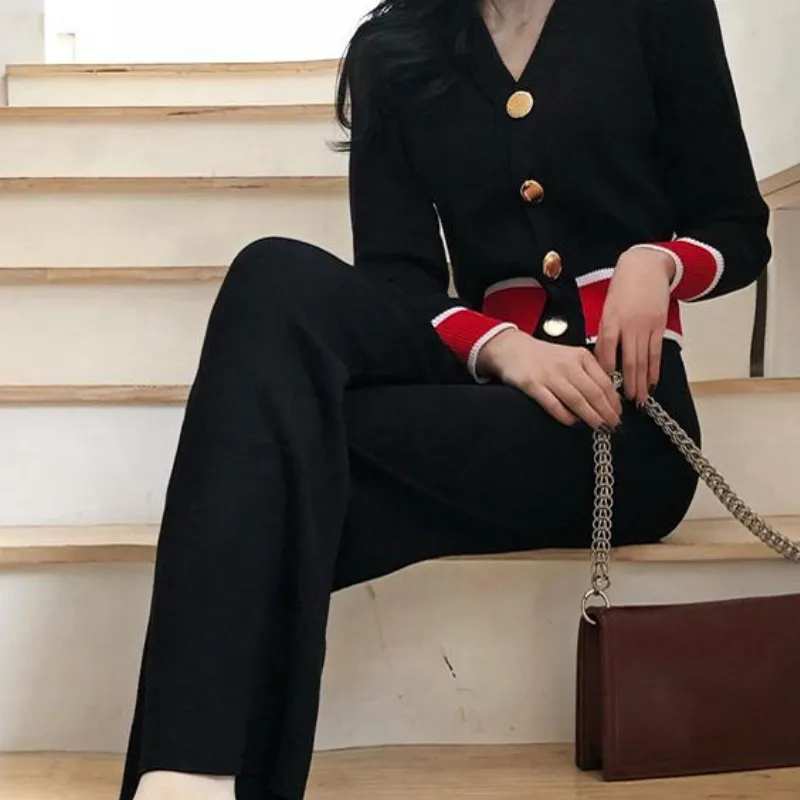 Fashion Classic Buttons Color Block Two-piece Set