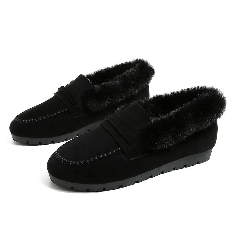 Women's Comfort sofe Furry Outer Wearing Flats Loafers Ankle boots Wild Fluffy Flat Mules Warm Shoes