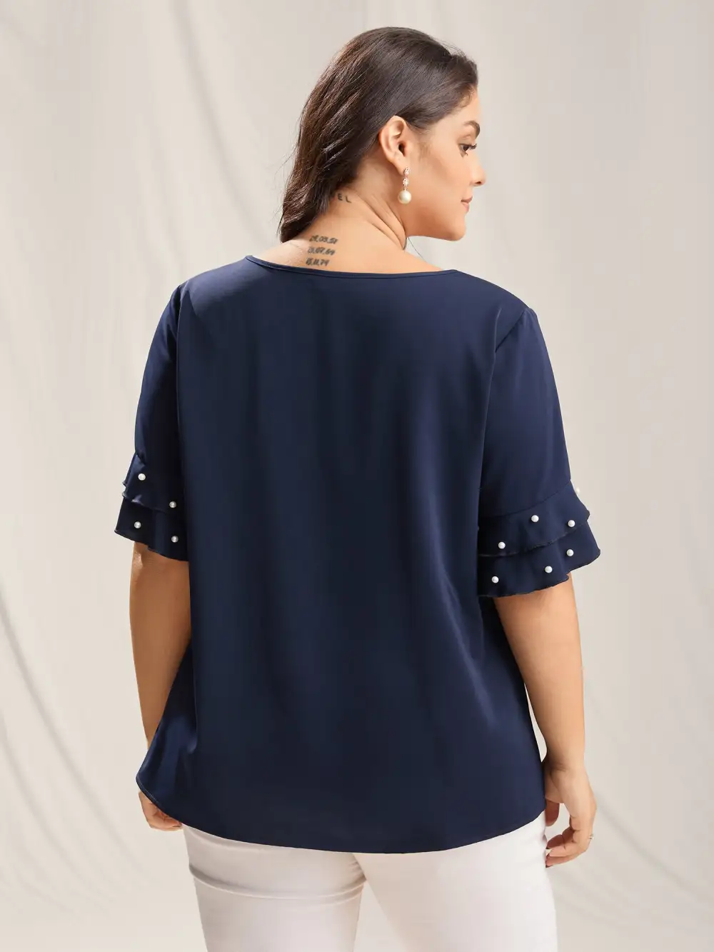 Beaded Layered Sleeve Plain Blouse