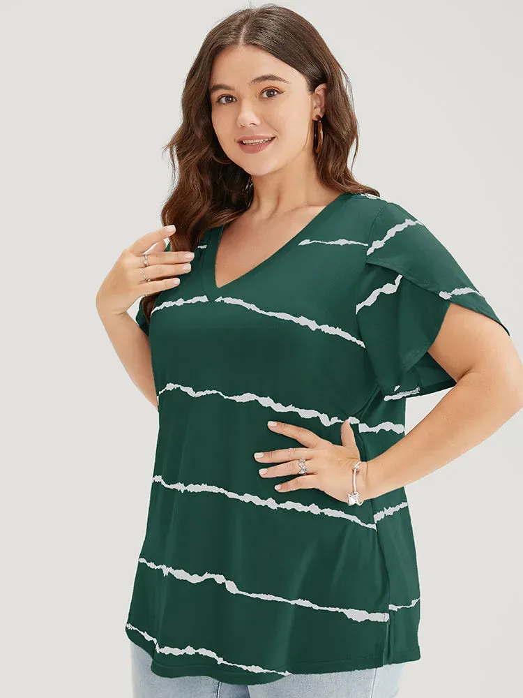 Striped Contrast Petal Sleeve T-shirt