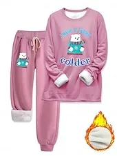 Women's Elegant Warm Fashion Two Piece Sets Tracksuit Pants Sets Long Sleeve Bishop Sleeve Crew Neck Graphic Animal Letter Print Outdoor Vacation Casual Black Pink Dark Pink Spring Regular Fit