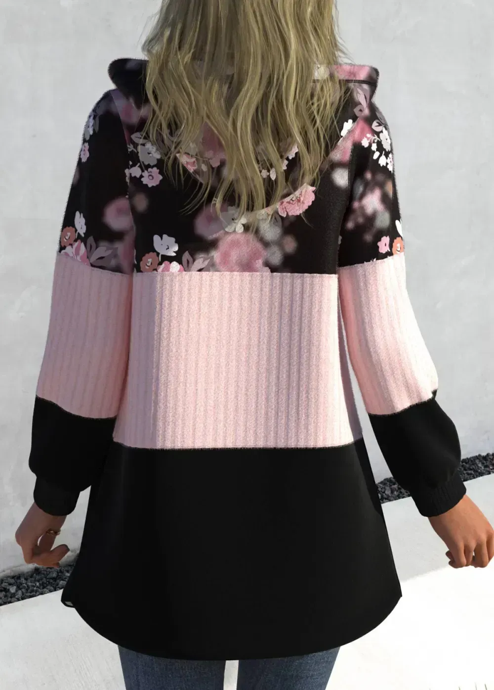 Light Pink Zipper Closure Floral Print Jacket