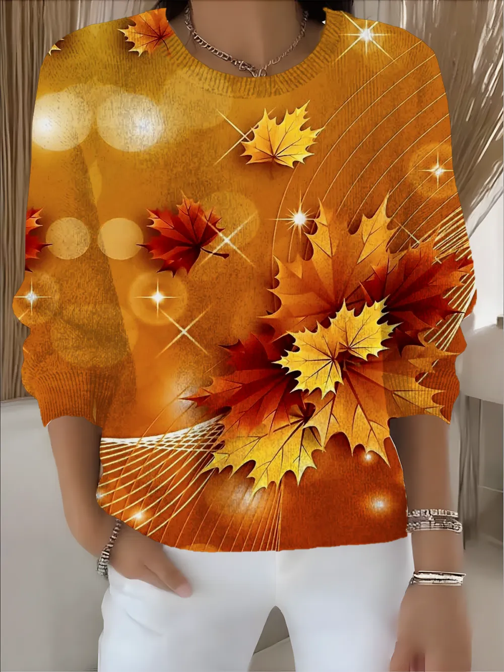 Gradient Pattern Crew Neck Loose Simple Sweater