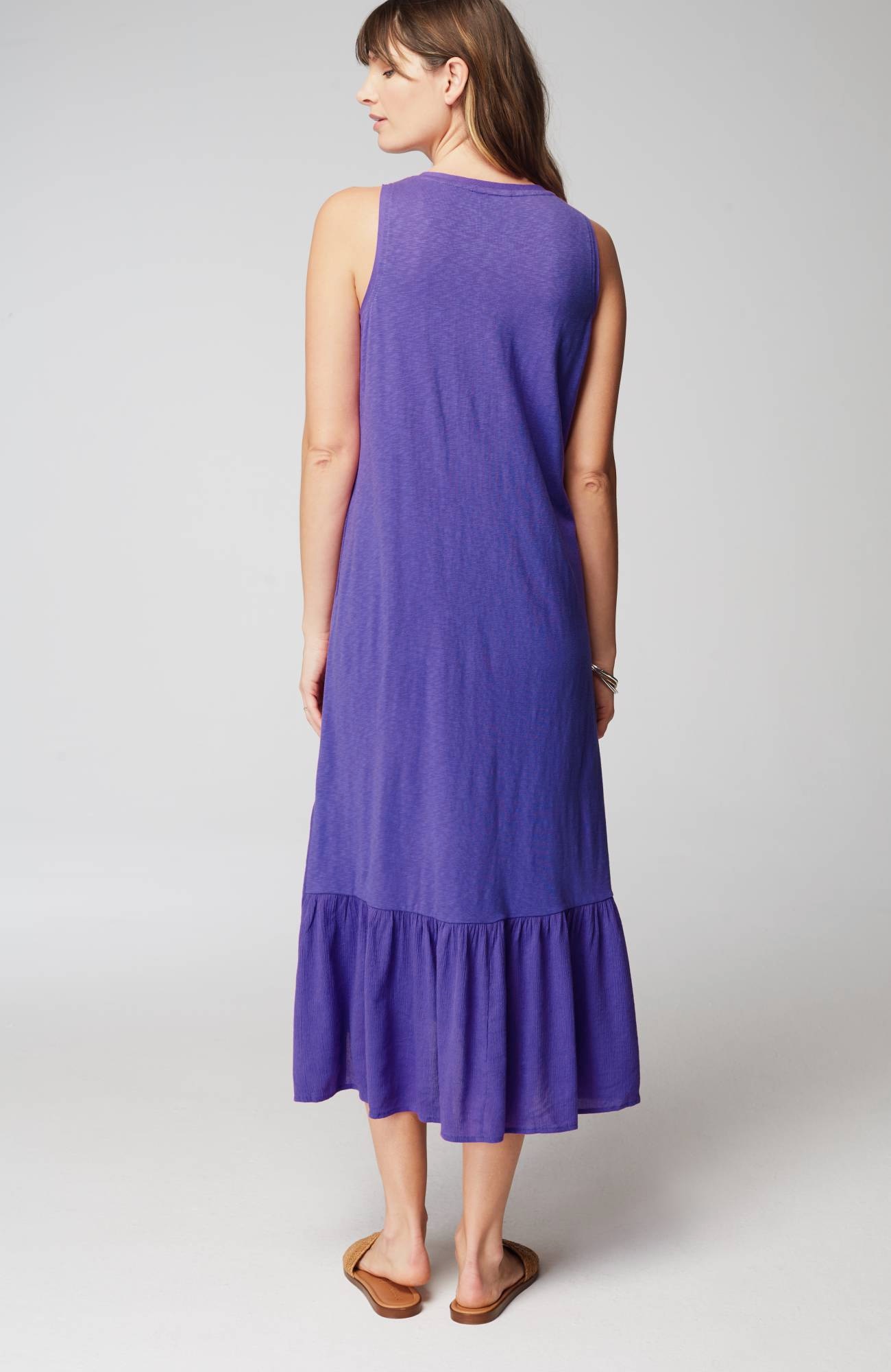 Mixed-Media Flounced-Hem Knit Dress