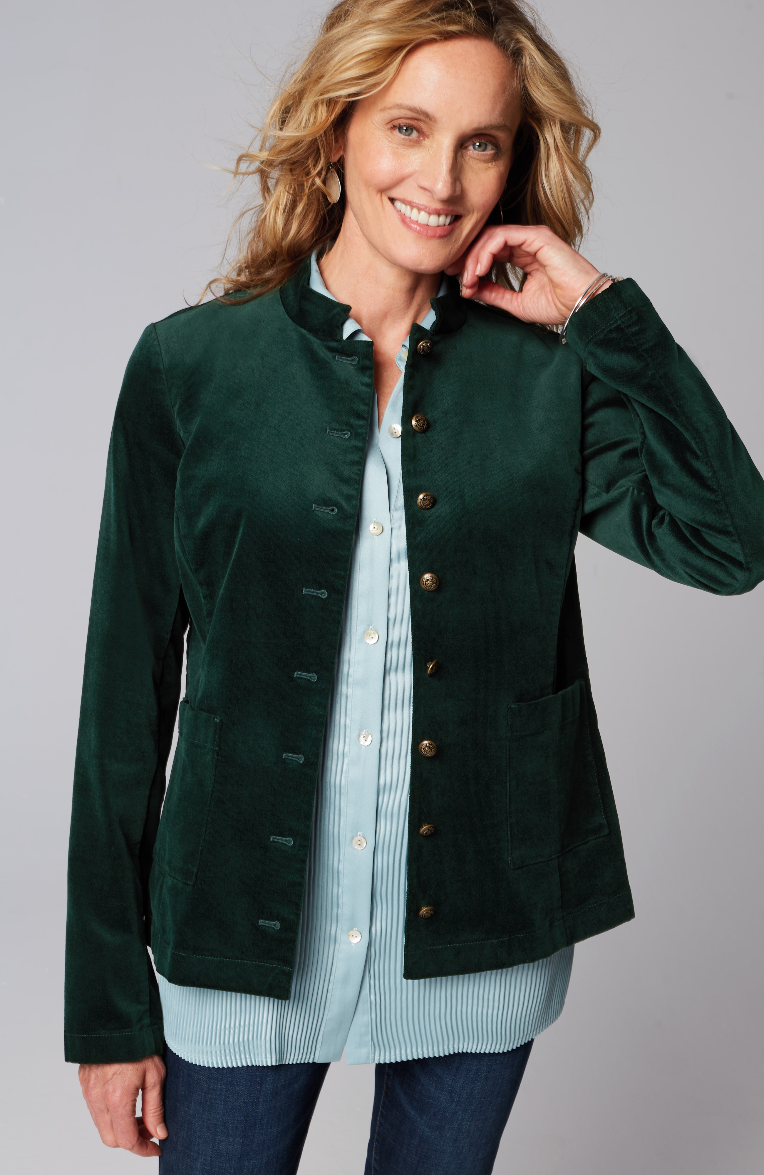 Velveteen-Stretch Military Jacket
