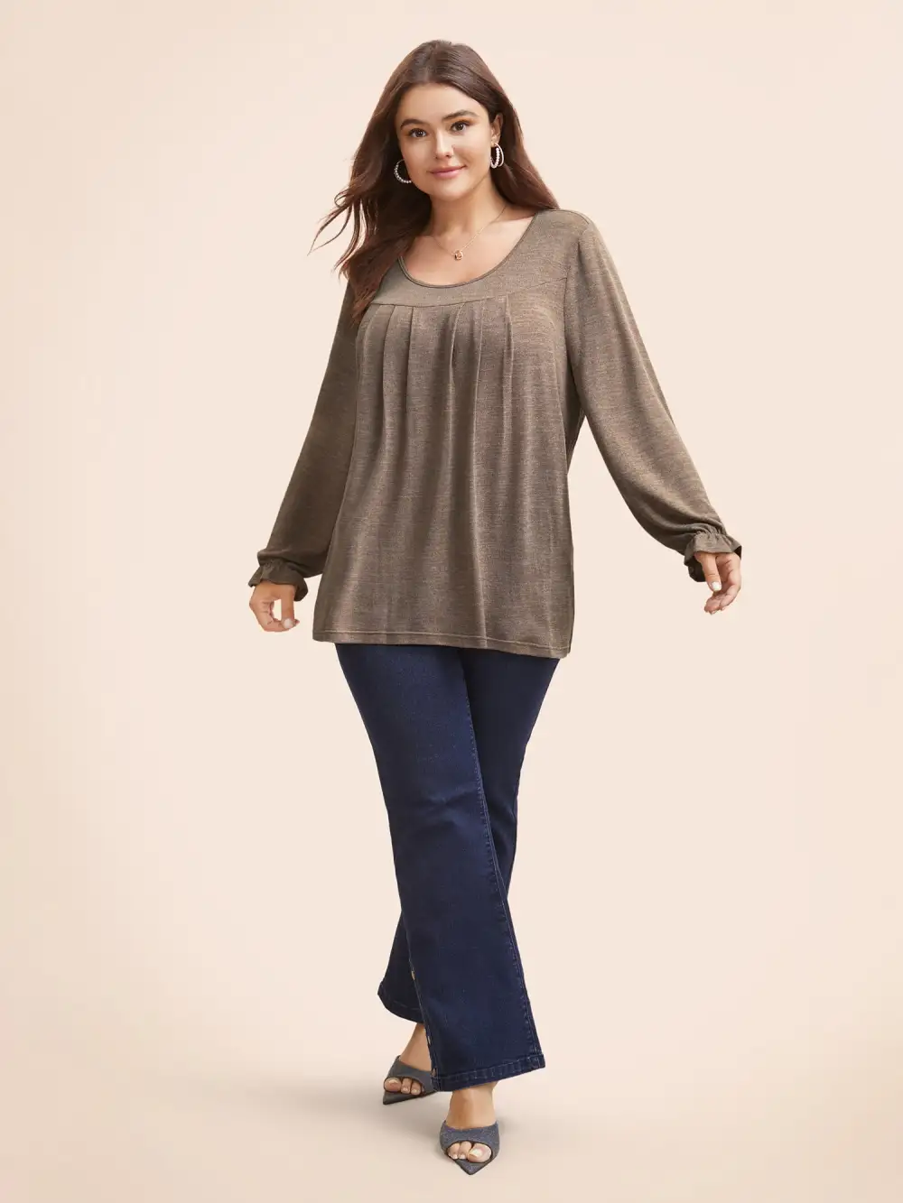 Round Neck Heather Pleated T-shirt