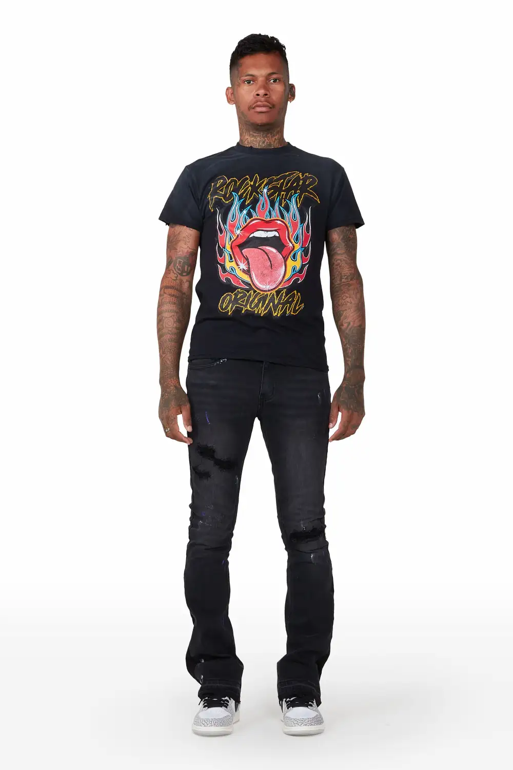 Yael Black Stacked Flare Jean