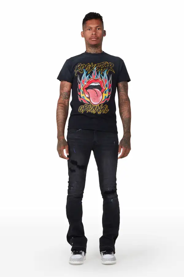 Yael Black Stacked Flare Jean