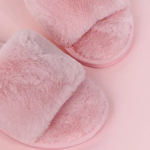 Women's Slippers Furry Feather Fuzzy Slippers Fluffy Slippers House Slippers Home Daily Solid Color Winter Flat Heel Open Toe Casual Comfort Minimalism Walking Suede Wine Red Black White