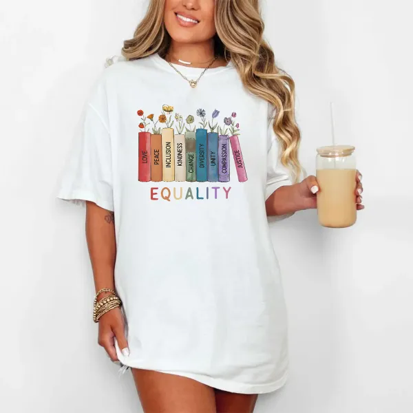 Equality Love Peace Inclusion Kindness Change Diversity Unity Compassion Justice Print Round Neck Short Sleeve T-Shirt