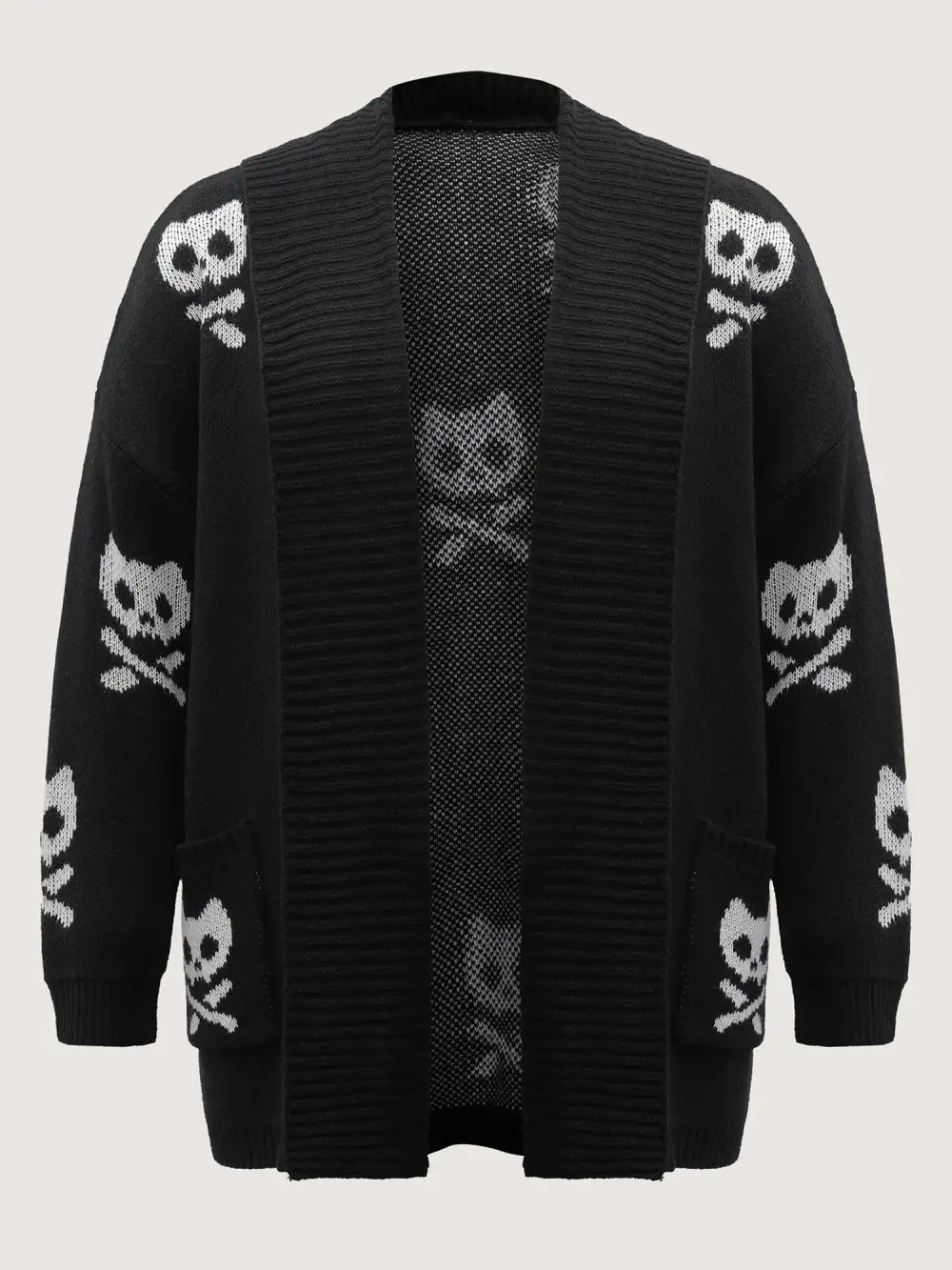Skull Print Shawl Collar Knit Cardigan