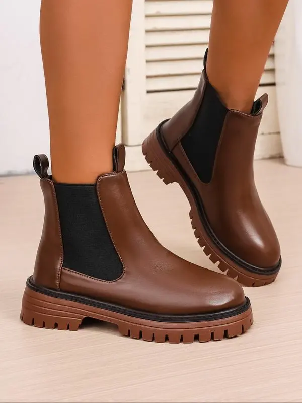 Chunky Sole Chelsea Boots for Women, Trendy High Heel Ankle Boots