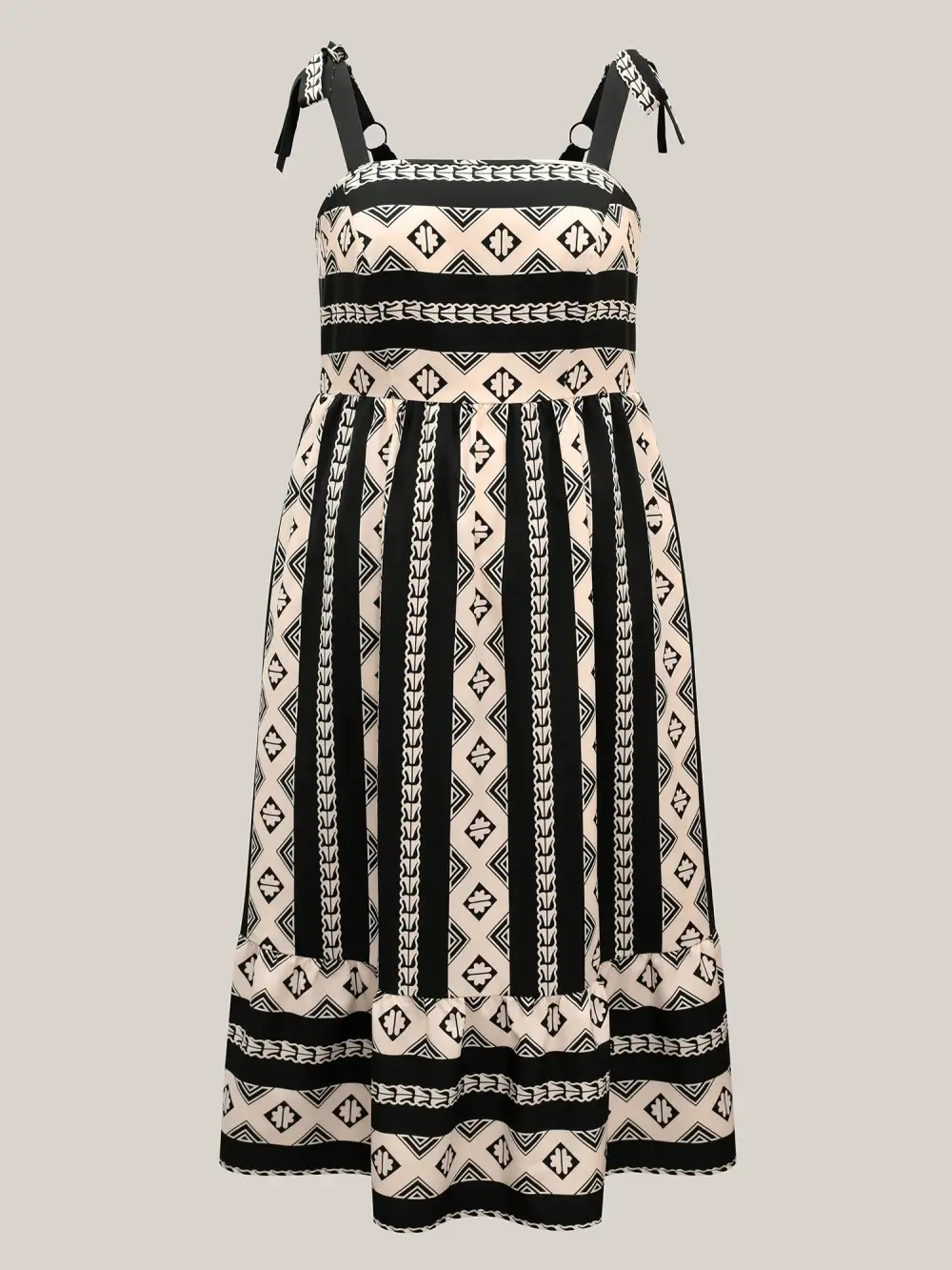 Boho Stripes Bow Pockets Midi Dress