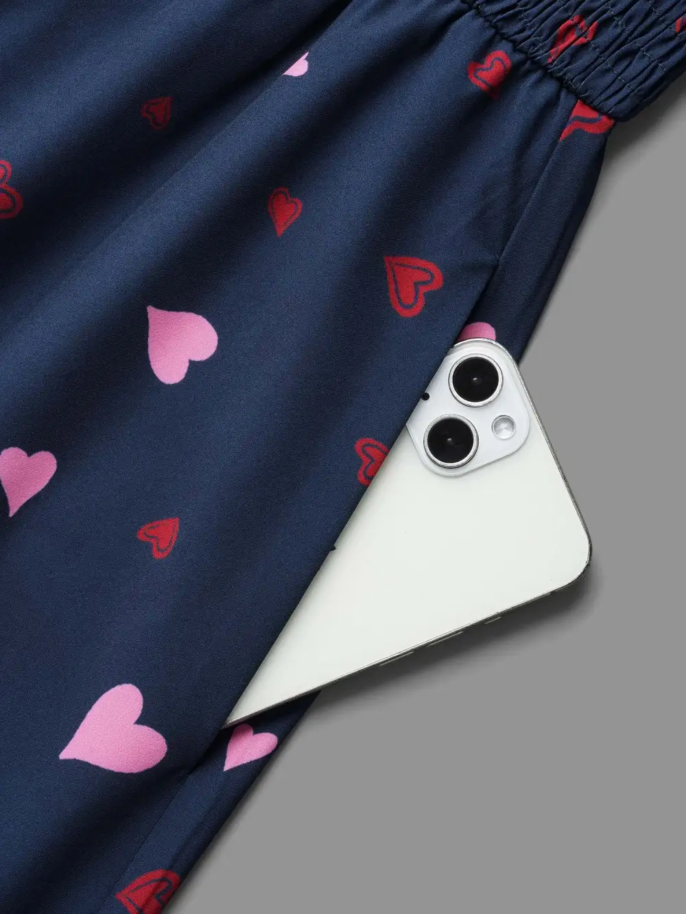 Square Neck Shirred Hearts Midi Dress