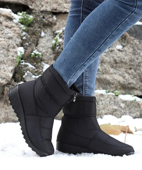 Black Front-Zip Waterproof Snow Boot - Women