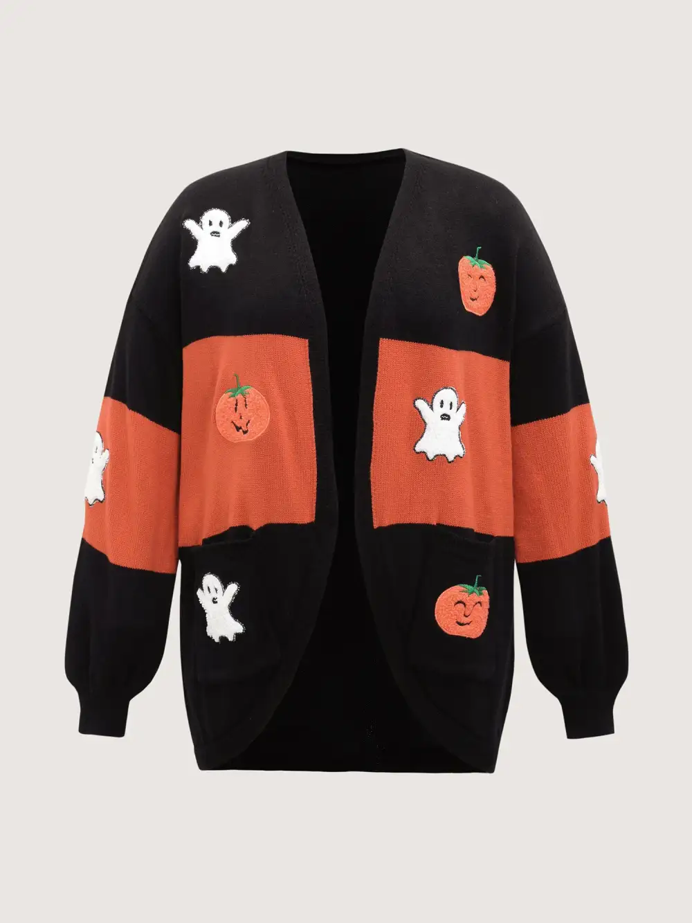 Halloween Elements Color Block Knit Cardigan