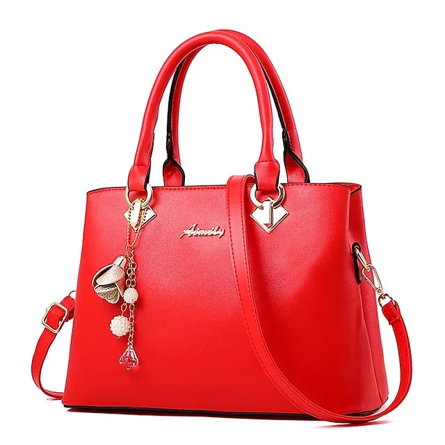 Women's Handbag Crossbody Bag Shoulder Bag PU Leather Office Daily Pendant Chain Solid Color Wine Black White