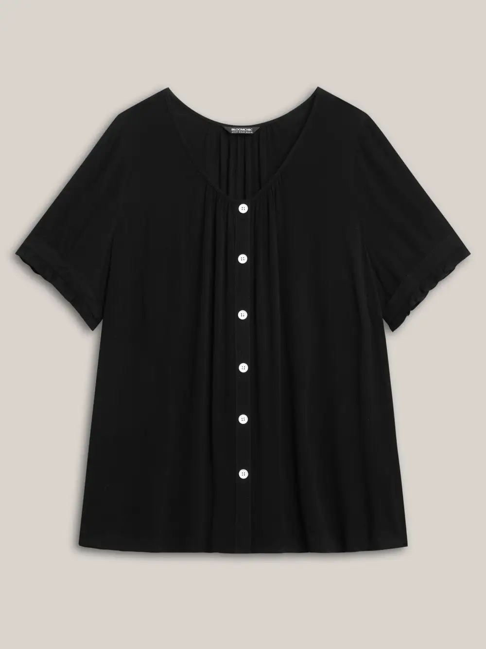 Textured Button Detail Pleated Solid Top