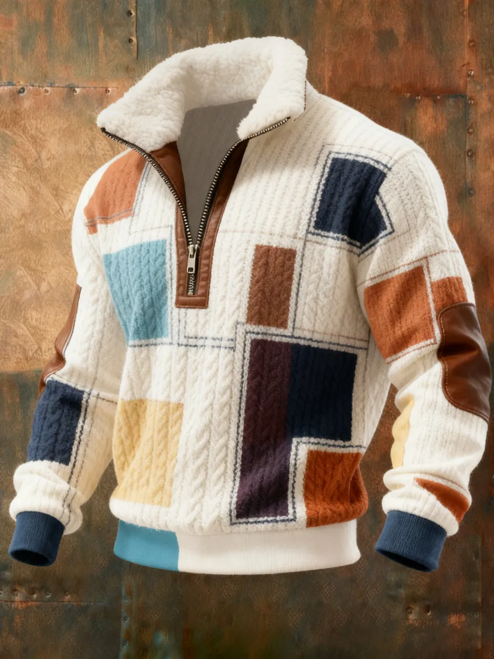 Men's Cable Textured Print Casual Sweatshirt