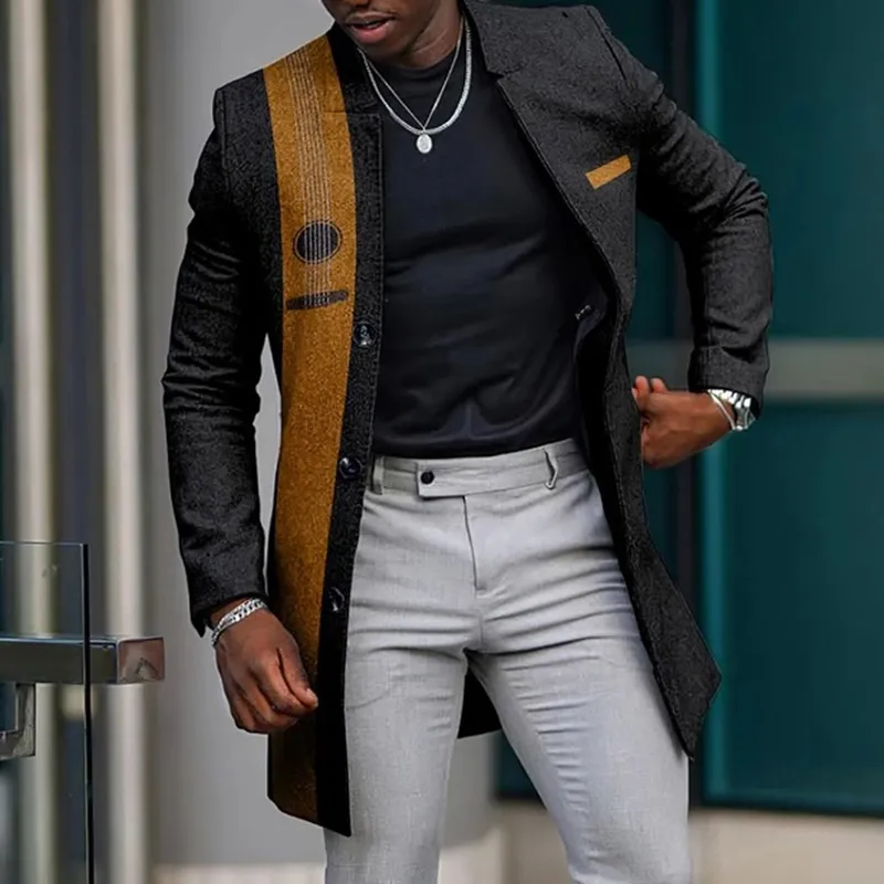 Men's Casual Gradient Graphic Stand Collar Single Breasted Mid-Length Overcoat