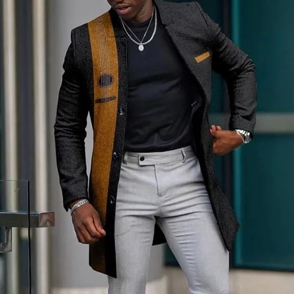 Men's Casual Gradient Graphic Stand Collar Single Breasted Mid-Length Overcoat