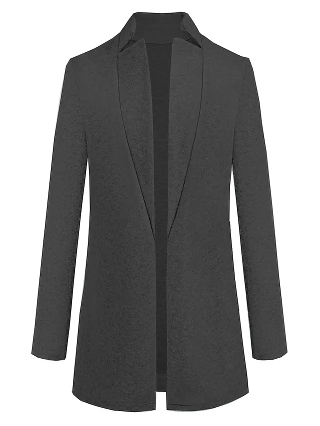 Women's Pea Coat Winter Coat Open Front Stand Collar Trench Coat Fall Warm Windproof Overcoat Christmas Jacket caramel colour