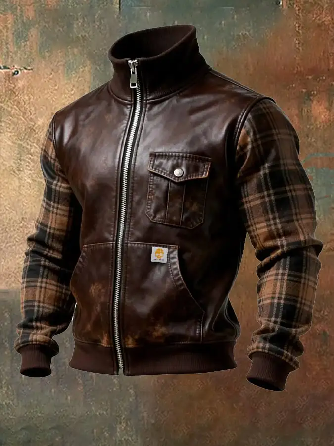 Men's Vintage Leather Patchwork Jacket