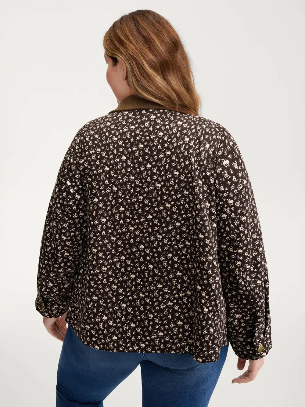 Floral Print Contrast Collar Jacket