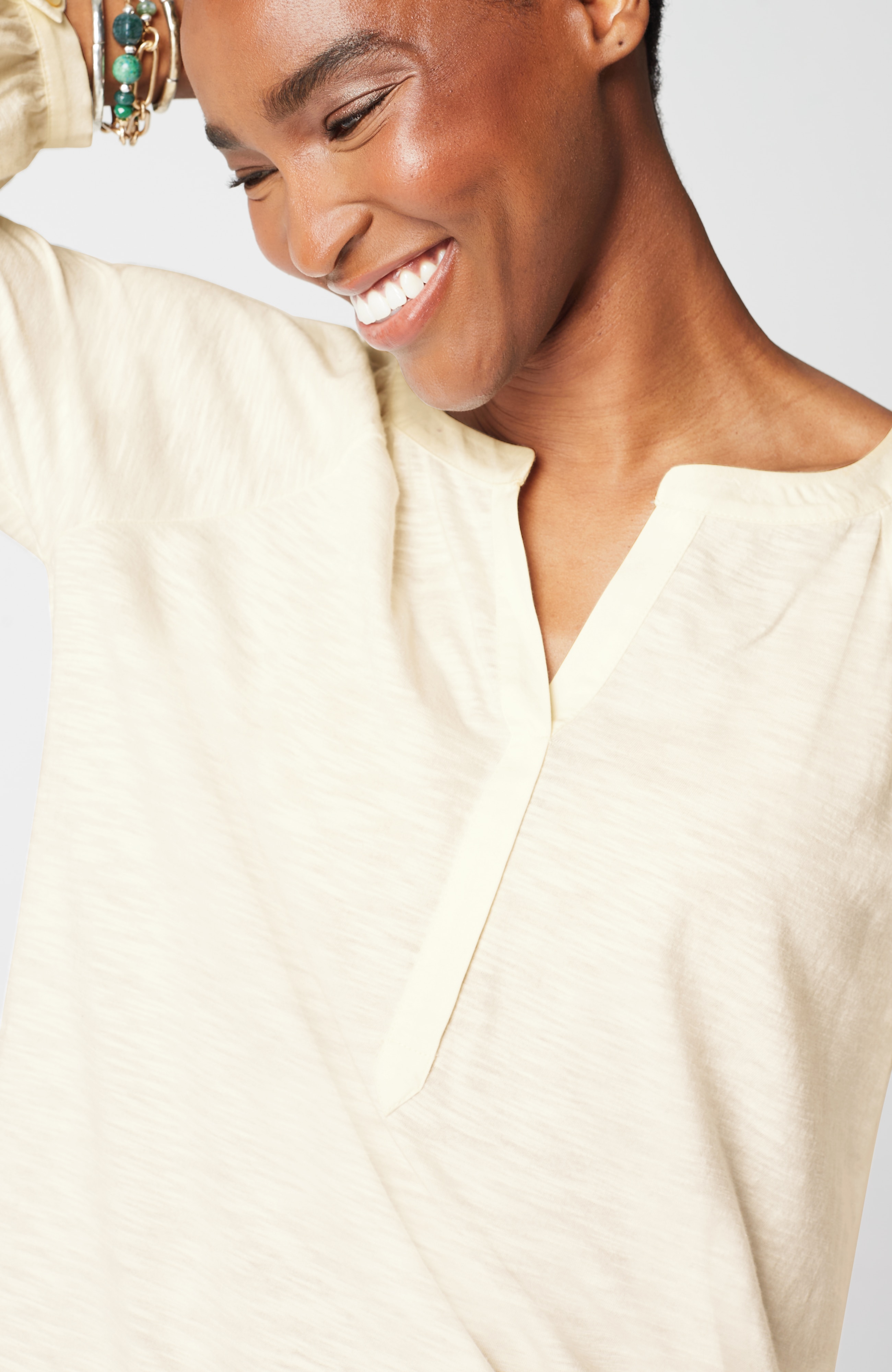 Woven-Trimmed Knit Top