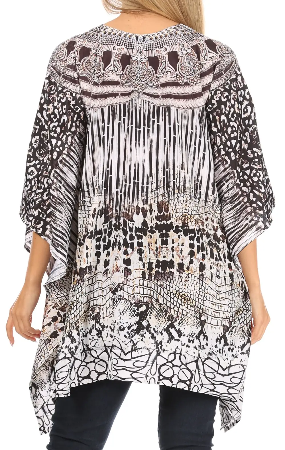Women's Caftan Poncho Cover up V neck Top Lace up With Rhinestone