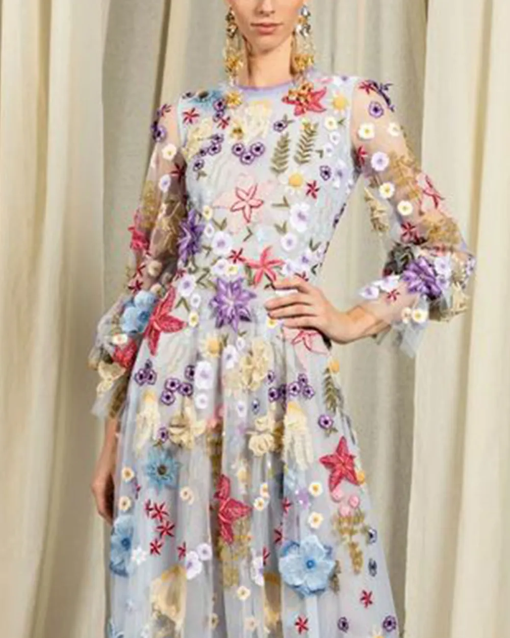 Romantic Floral Embroidered Gown