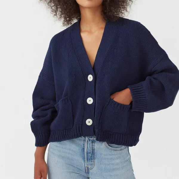 Single-Breasted V-Neck Pocket Knit Cardigan
