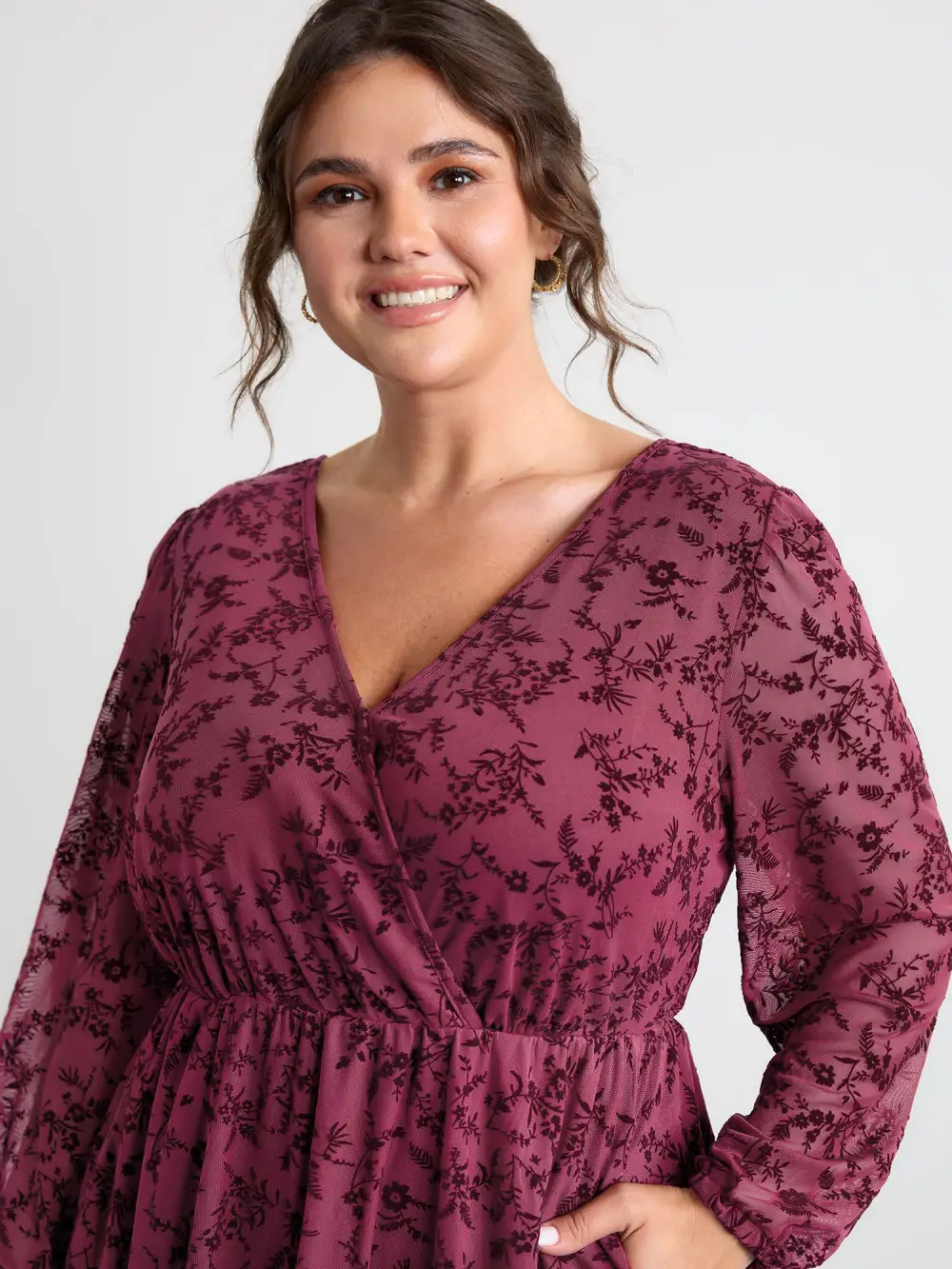 Flocked Wrap Backless Tie Pockets Mini Dress