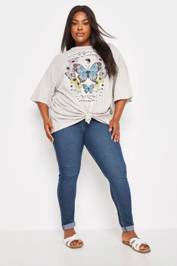 YOURS FOR GOOD Curve Light Blue Turn Up GRACE Jeggings