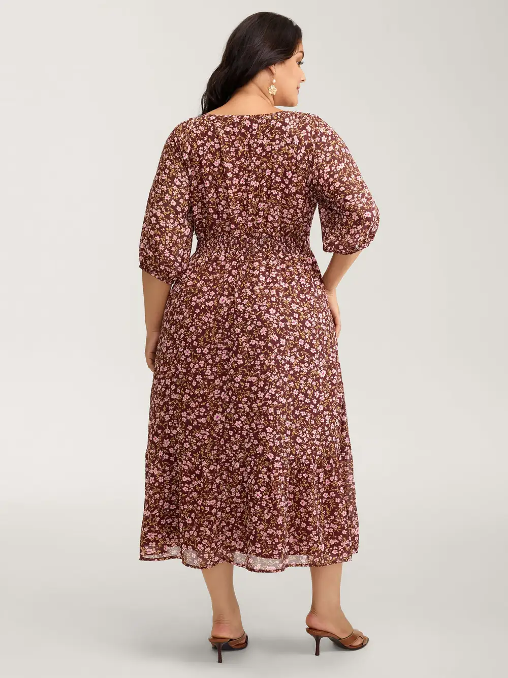 Floral Print Shirred Waist Ruffled Maxi Dress