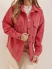 Women's Shirt Jacket Shacket Warm Comfortable Pocket Buttons Casual Plain Going out Weekend Single Breasted Regular Turndown Regular Fit Long Sleeve Outerwear Black Yellow Red Fall Winter