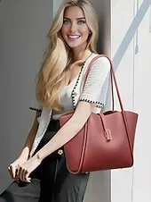 Women's Green Faux Leather Tote Bag, Simple Design, Gold Buckle Decoration - Stylish and Practical Tote Bag for Work, Shopping and Daily Use Black White Red