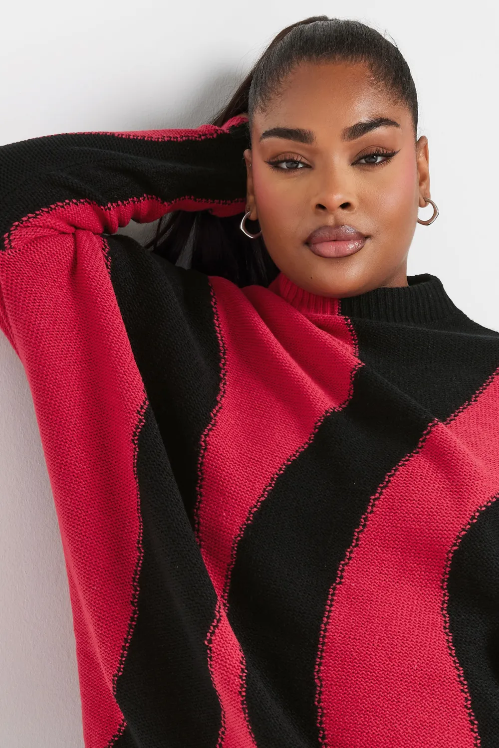 YOURS Curve Khaki Green Swirl Oversized Knitted Jumper