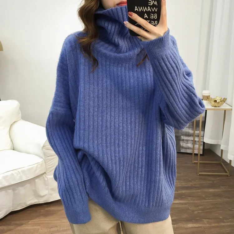 Turtleneck Lazy Pit Strip Retro Sweater