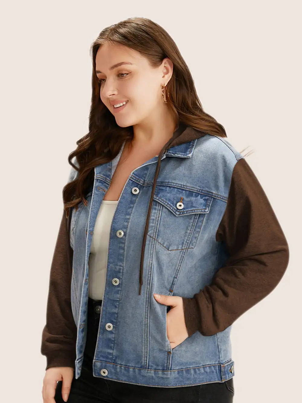 Hooded Patchwork Flap Pocket Denim Jacket