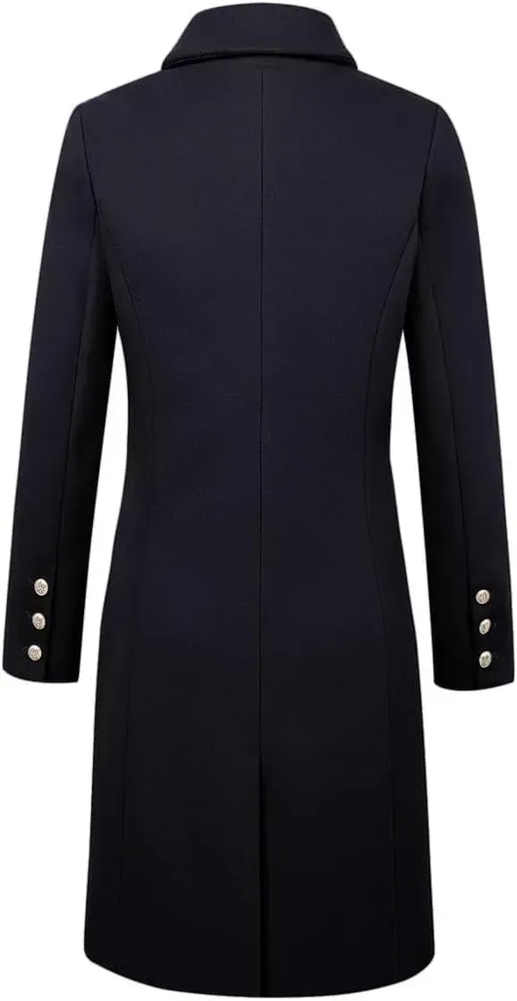 Womens Fall Winter Wool Coats Double Breasted Midi Peacoat Trench Coats
