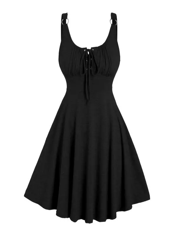 Women's Lace-Up Tie Front A-Line Tank Dress – Casual Summer Style