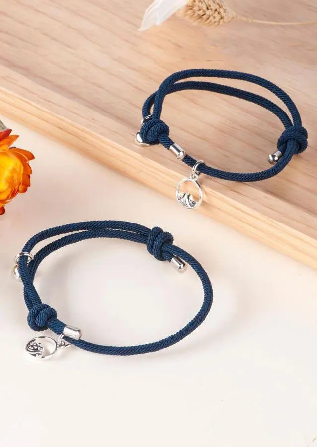 2Pcs Couples Magnetic Matching Braided Rope Bracelet - Deep Blue