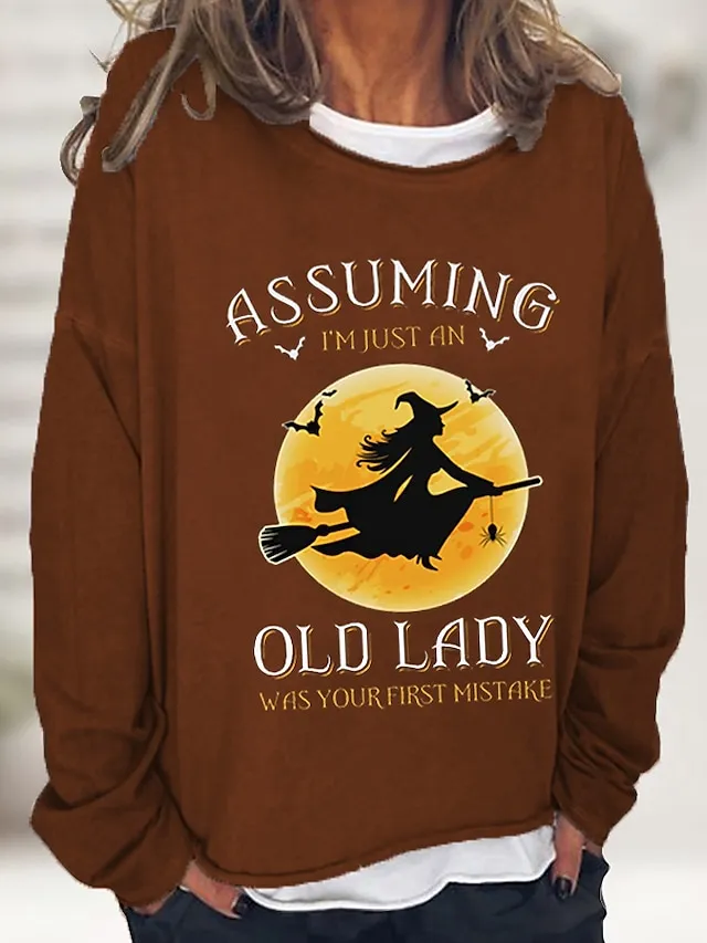 Women's Pullover Letter Halloween Casual Print Black Red Royal Blue Basic Casual Halloween Loose Fit Crewneck Long Sleeve Micro-elastic Spring Fall Fall & Winter