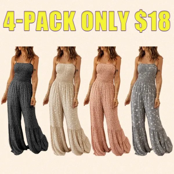 Women's Boho Floral Tie-Shoulder Wide-Leg Jumpsuit