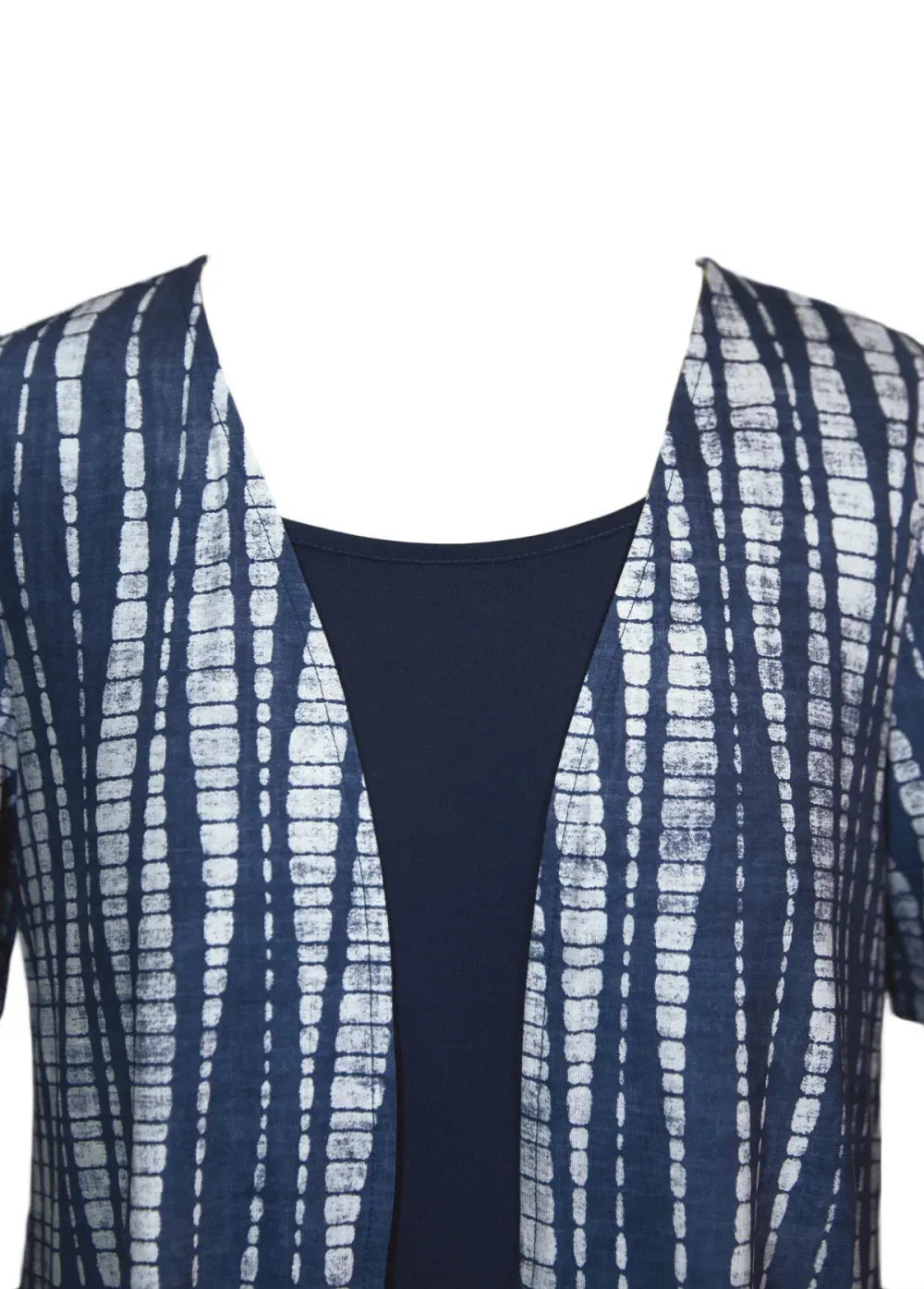 Navy Patchwork Tie Dye Print Fake Two Piece Twinset