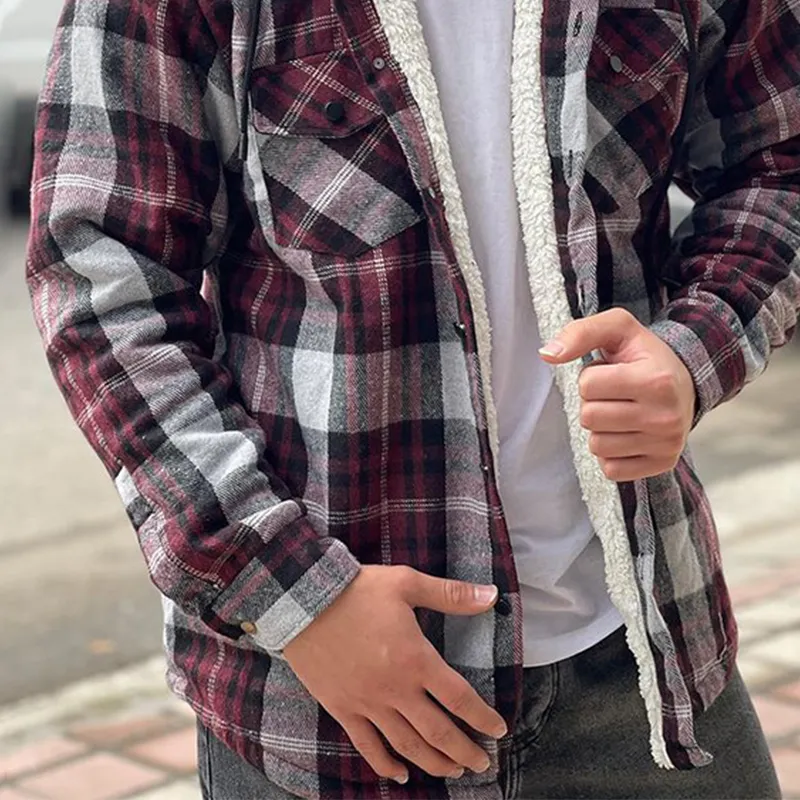 Men's Plaid Plus Velvet Padded Hooded Jacket