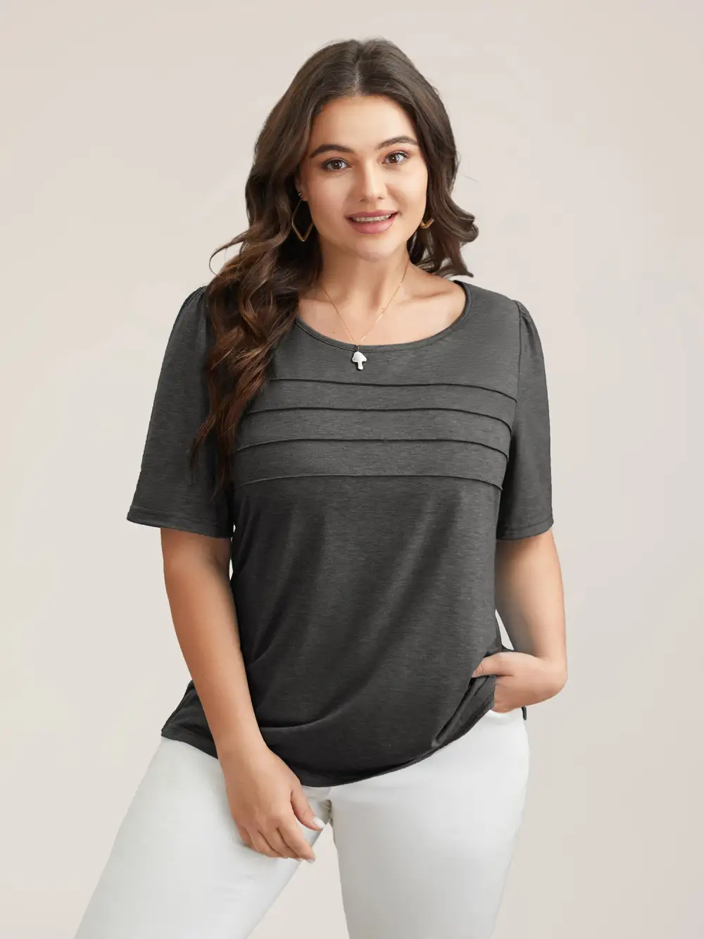 Seamed Round Neck Fitted T-Shirt