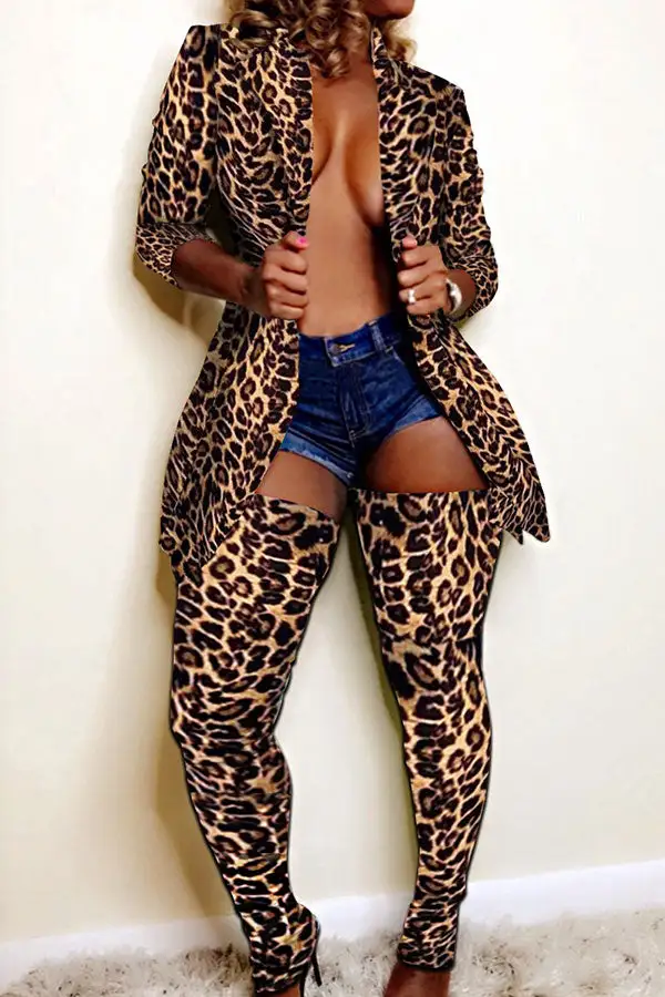 Camouflage Lapel Party Coat & Pantyhose Suit