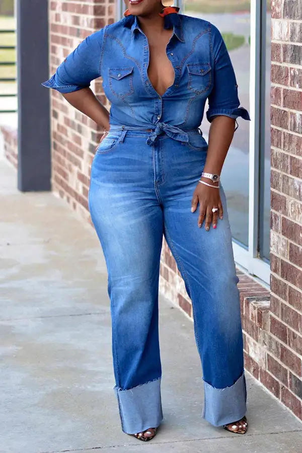 Blue Cool Single Breasted Denim Pant Suit